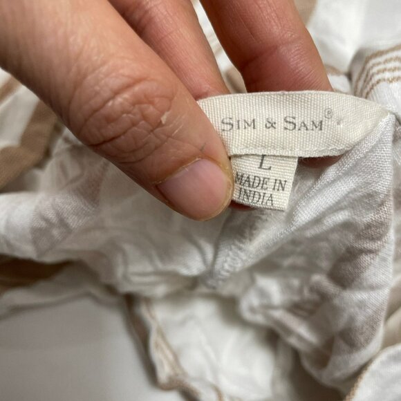 Sim Sam Blouse Women Size L Vneck Stripe Beige Button Hippie Relax Loose Comfy - Picture 8 of 10